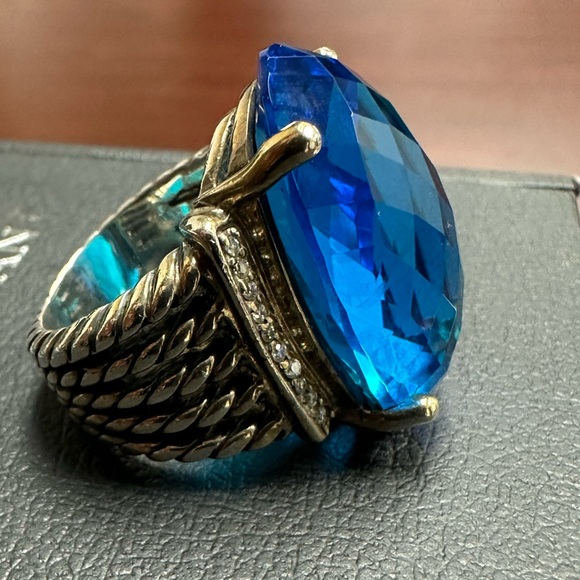 David Yurman Ring Blue Topaz with Diamonds - Picture 4 of 11